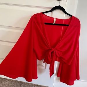 Red Front Tie Top